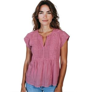 Sundance Katana Dusty Rose Eyelet Top Boho Embroidered Cap Sleeve Womens Small